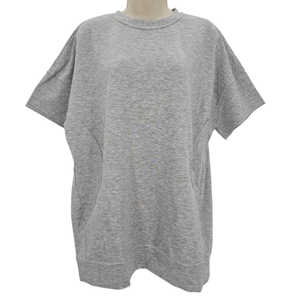 Halara Womans size S Short sleeve Crewneck Crossover Back Sweatshirt Gray NEW